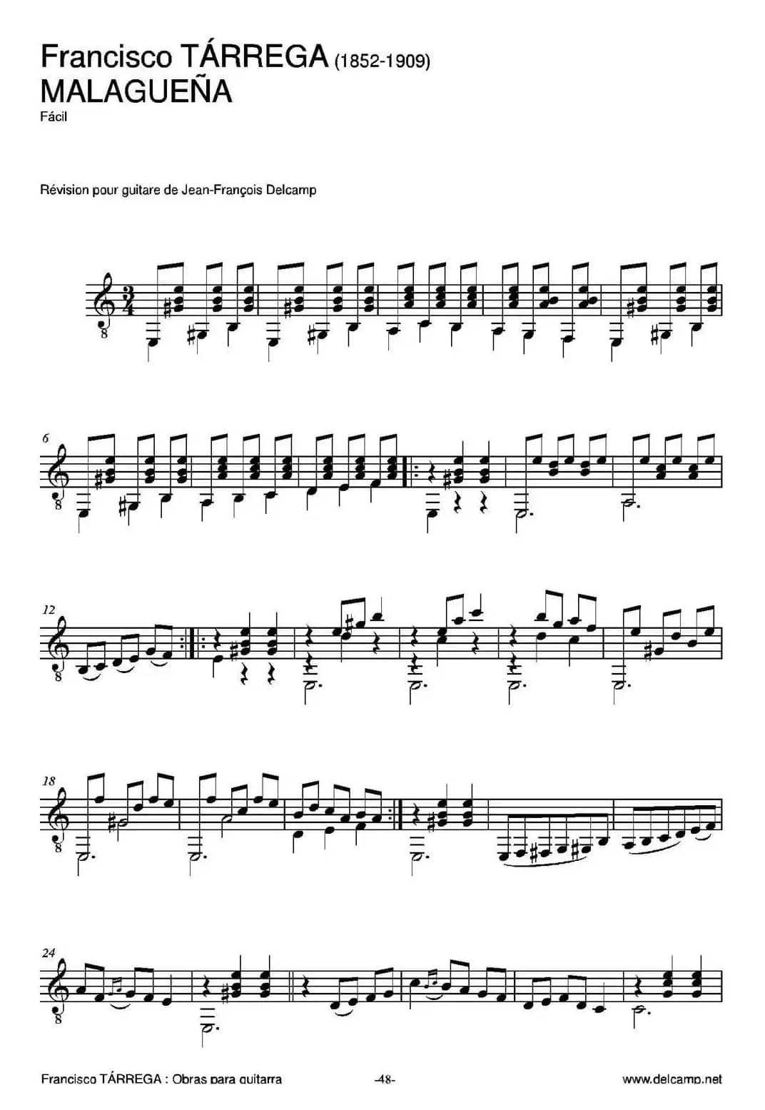 MALAGUENA(Facil)（古典吉他）