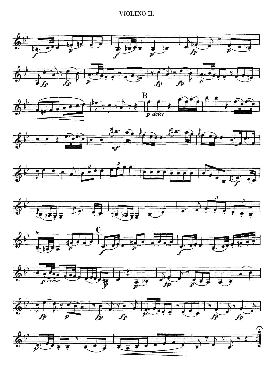 Mozart《Quartet No.6 in Bb Major,K.159》（Violin 2分谱）