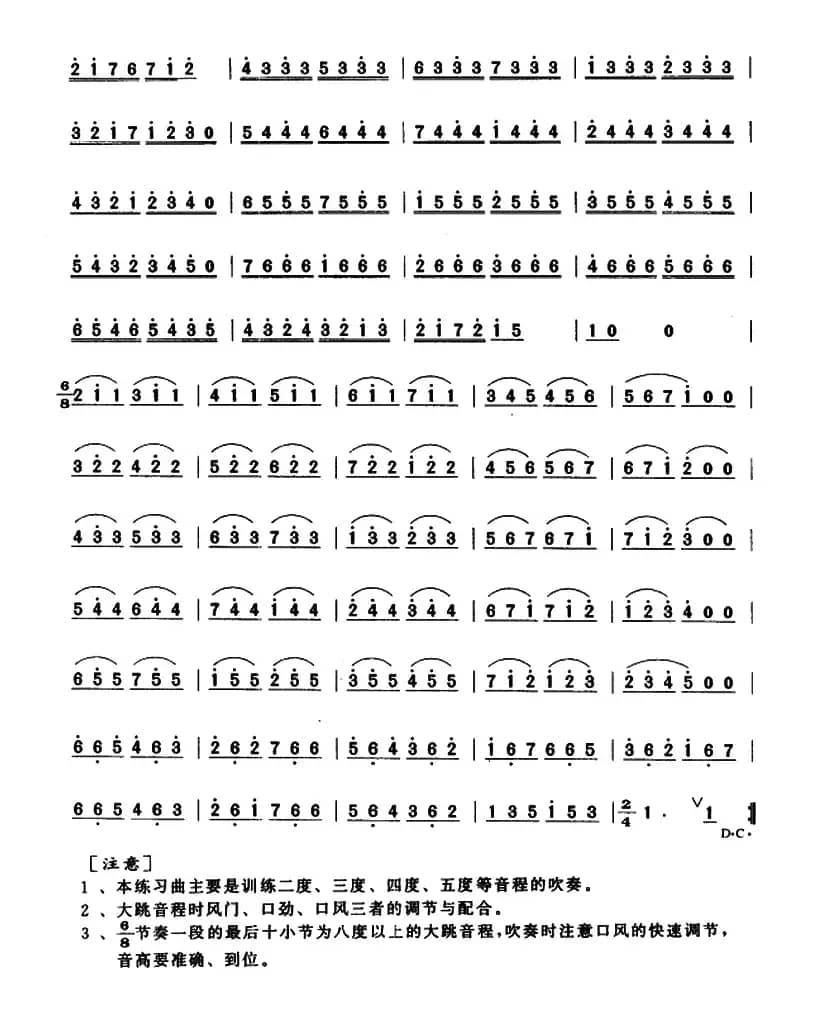 笛子连分音大跳练习