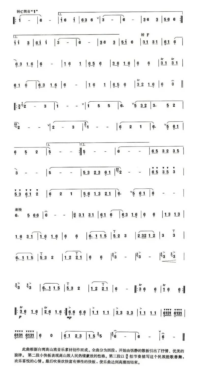 高山族舞曲（巴乌谱）