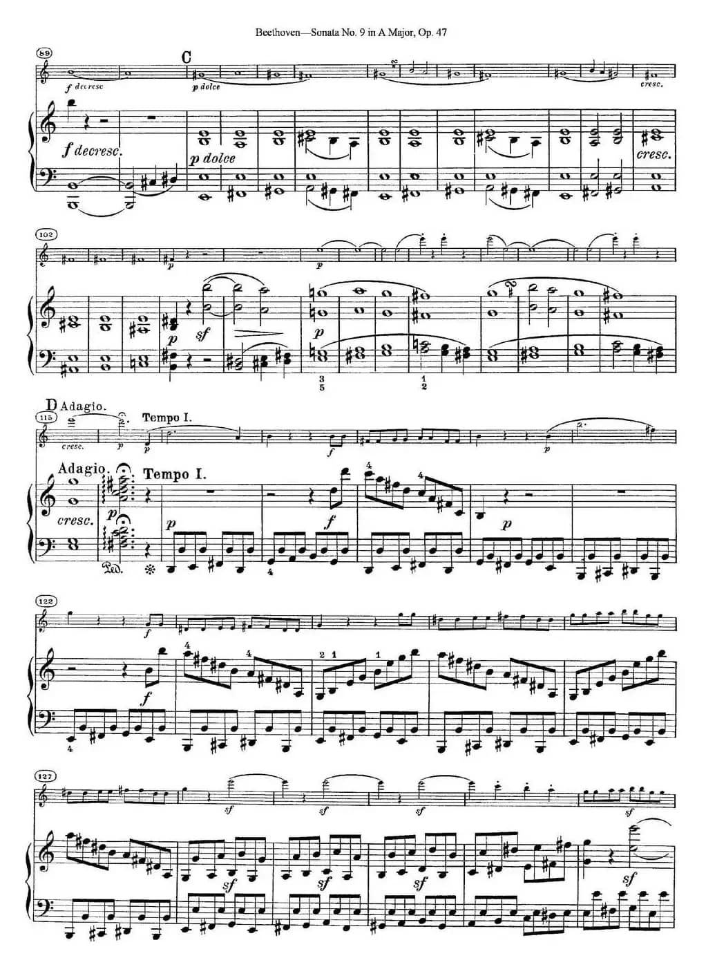 Violin Sonata No.9 in A Major Op.47（小提琴+钢琴伴奏）