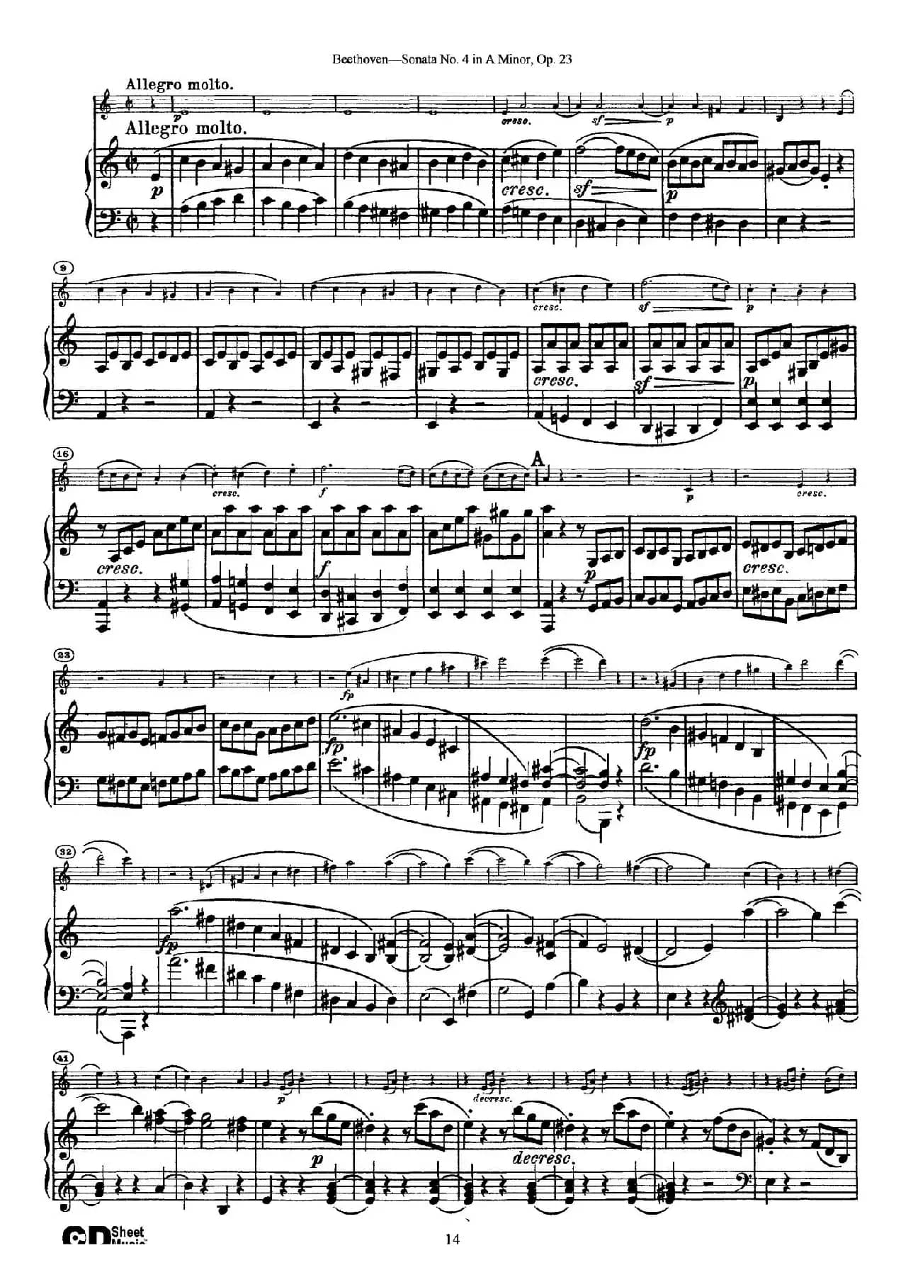 A小调第四小提琴奏鸣曲（Sonata No.4 in A Minor Op.23）（小提琴+钢琴伴奏）