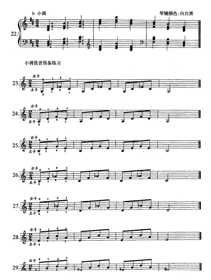 钢琴综合教程：第十六课 七个白键小调音阶 和弦转位 主三和弦琶音及和弦连接（大小调）