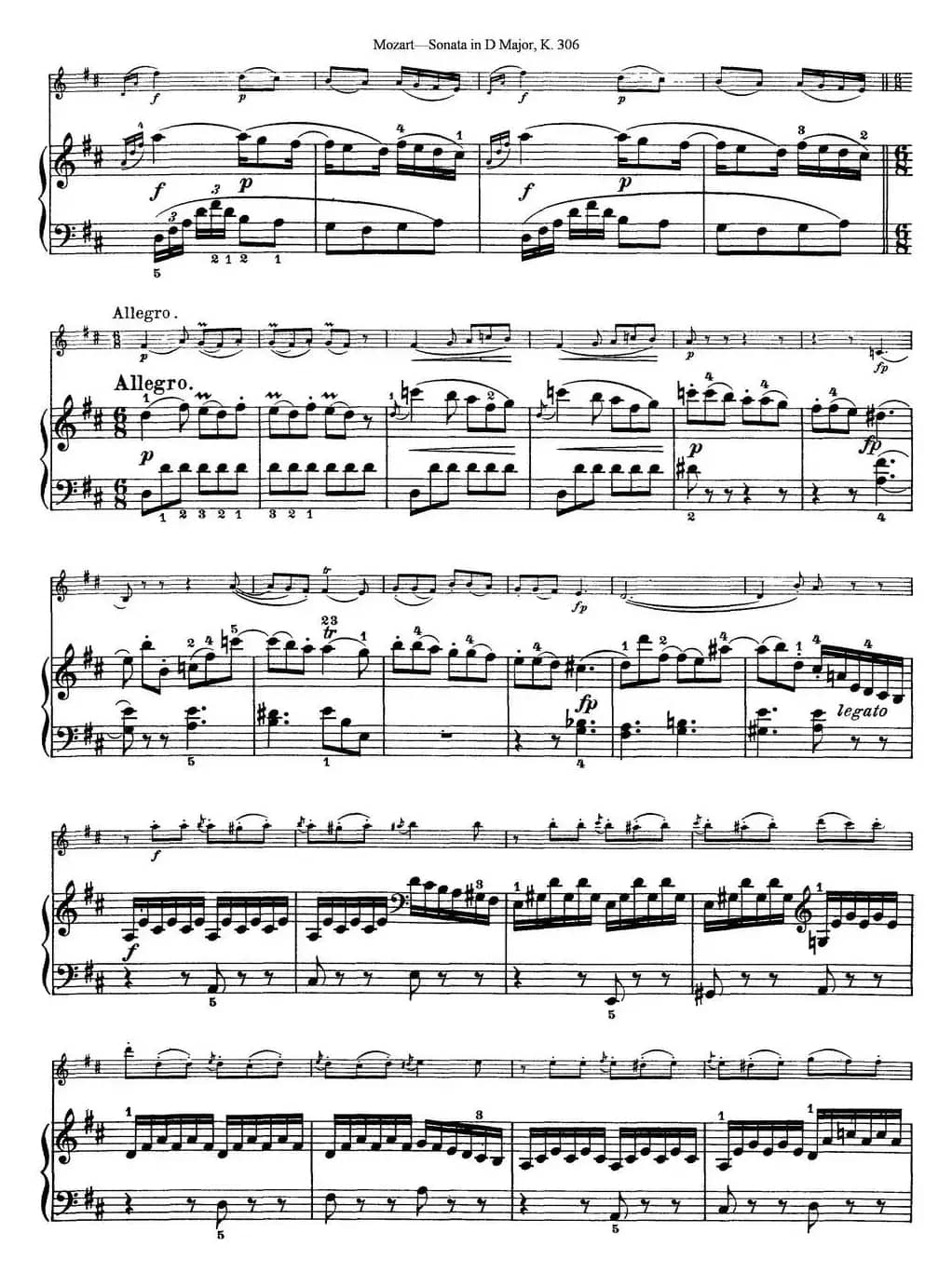 Violin Sonata in D Major K.306（小提琴+钢琴伴奏）