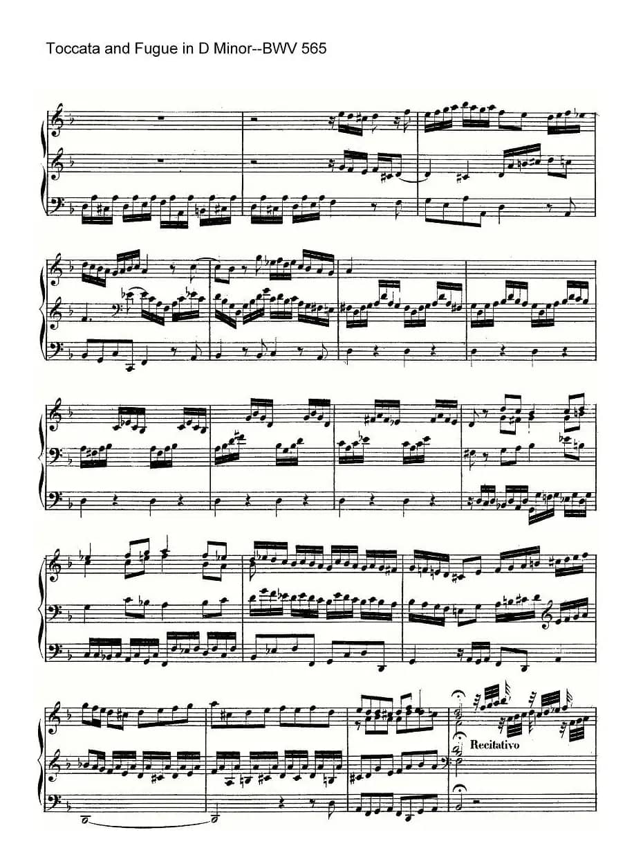 Toccata and Fugue in D Minor--BWV 565（管风琴谱）