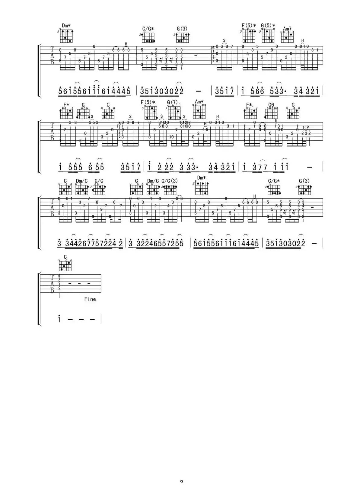 一直很安静（指弹独奏吉他谱 、喀什怒放编配版）