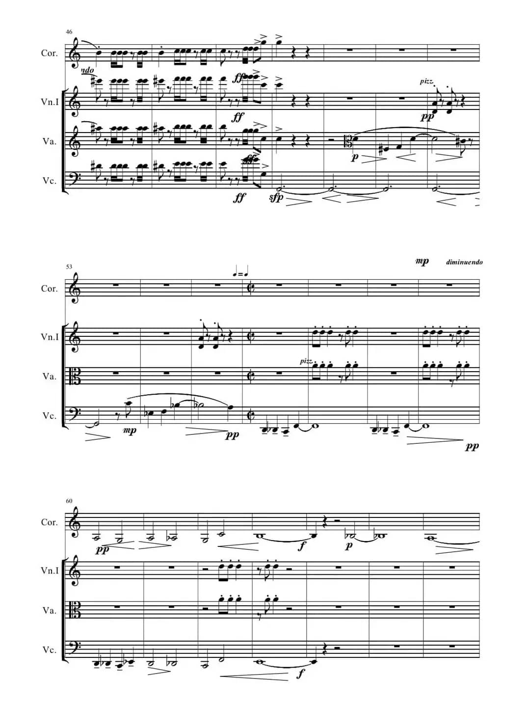 圆号与三件弦乐