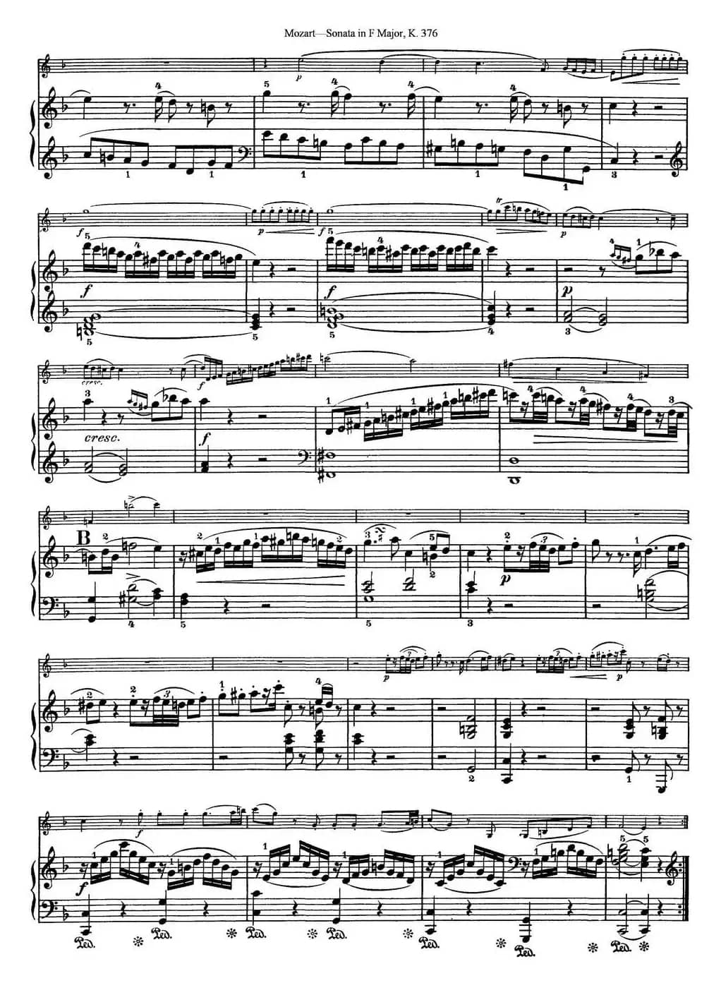 Violin Sonata in F Major K.376（小提琴+钢琴伴奏）