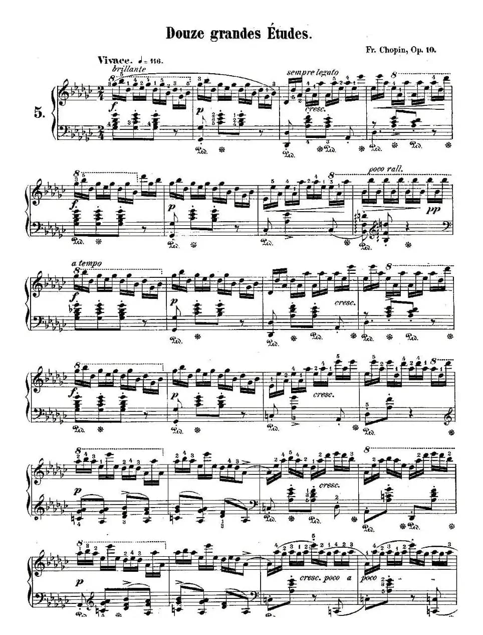 肖邦钢琴练习曲，Op.10之五