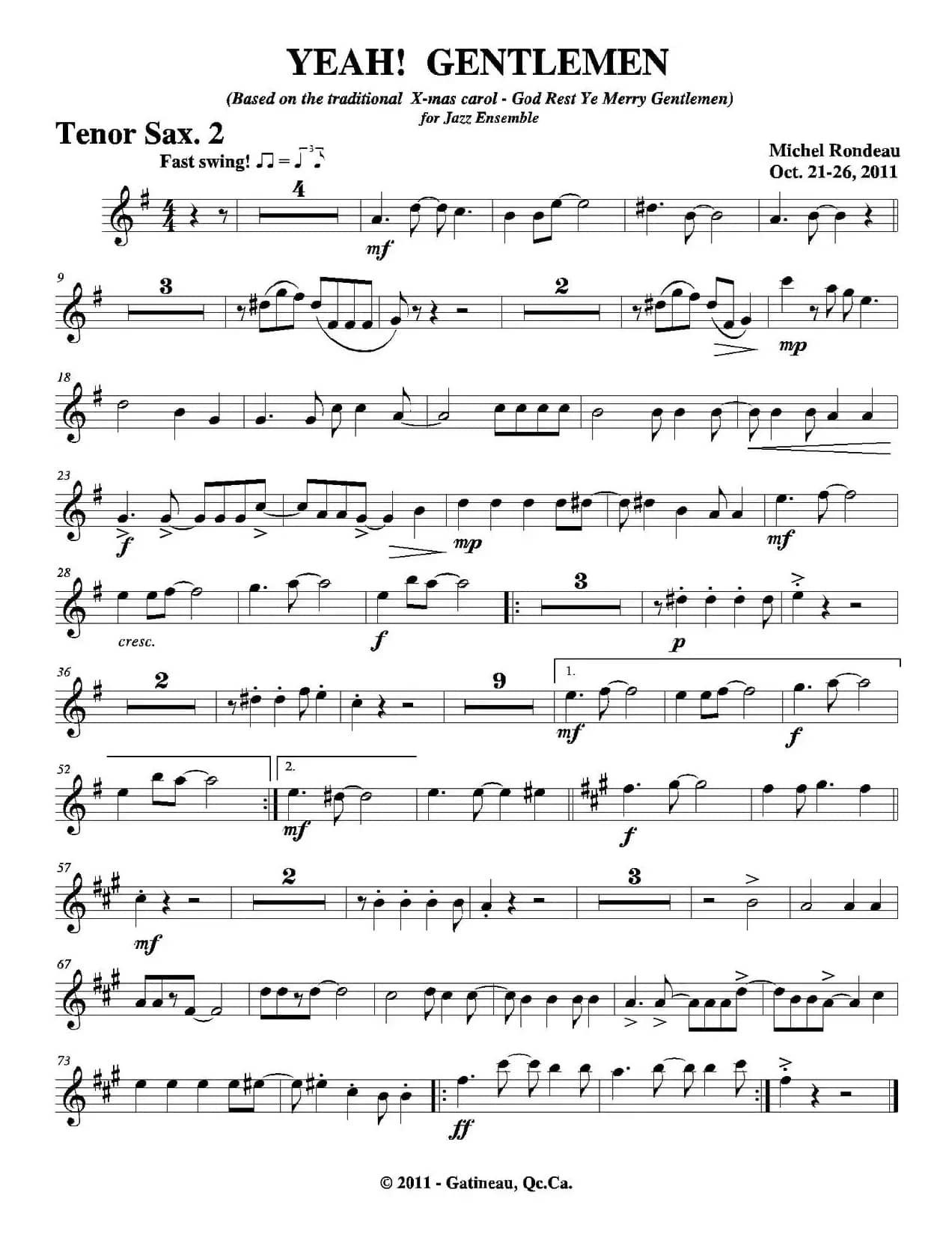 YEAH! GENTLEMEN（第二次中音萨克斯分谱）