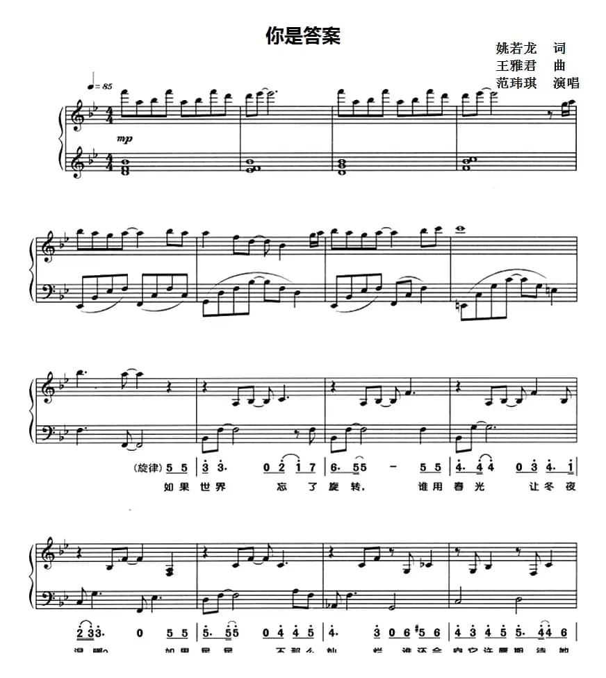 你是答案（钢琴弹唱）