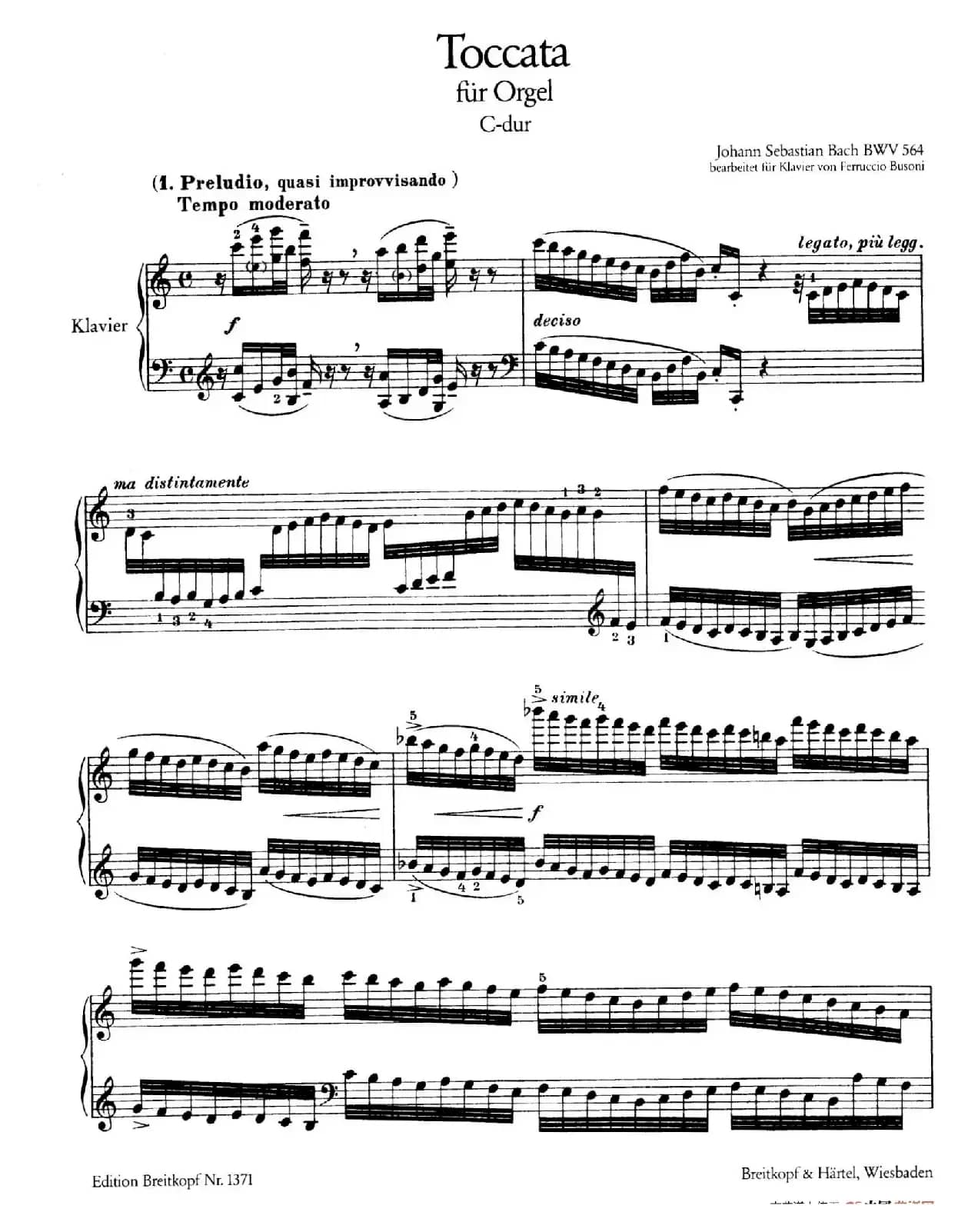 Toccata, Adagio and Fugue in C Major BWV 564 （C大调托卡塔、柔板和赋格）