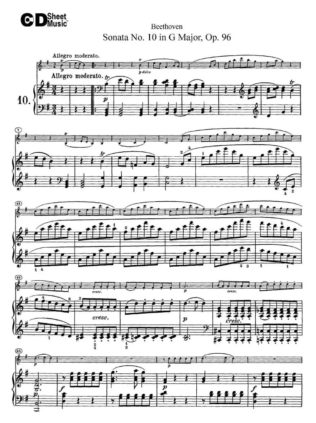 Violin Sonata No.10 in G Major Op.96（小提琴+钢琴伴奏）