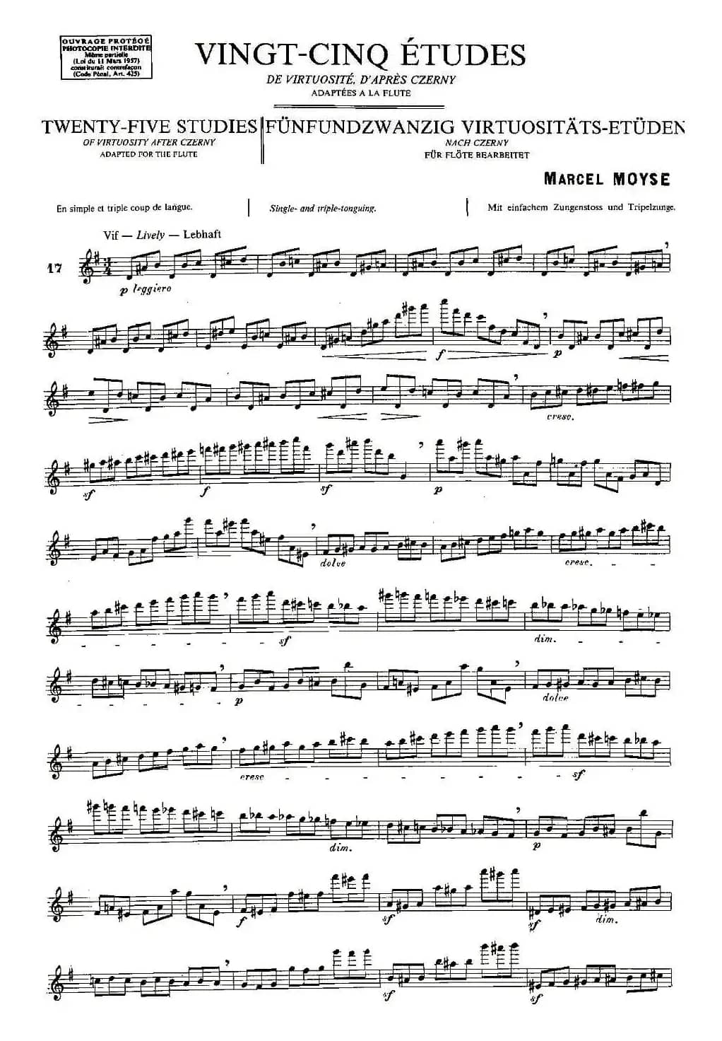 Moyse - 25 Studies after Czerny flute 之17（25首改编自车尔尼作品的练习曲）