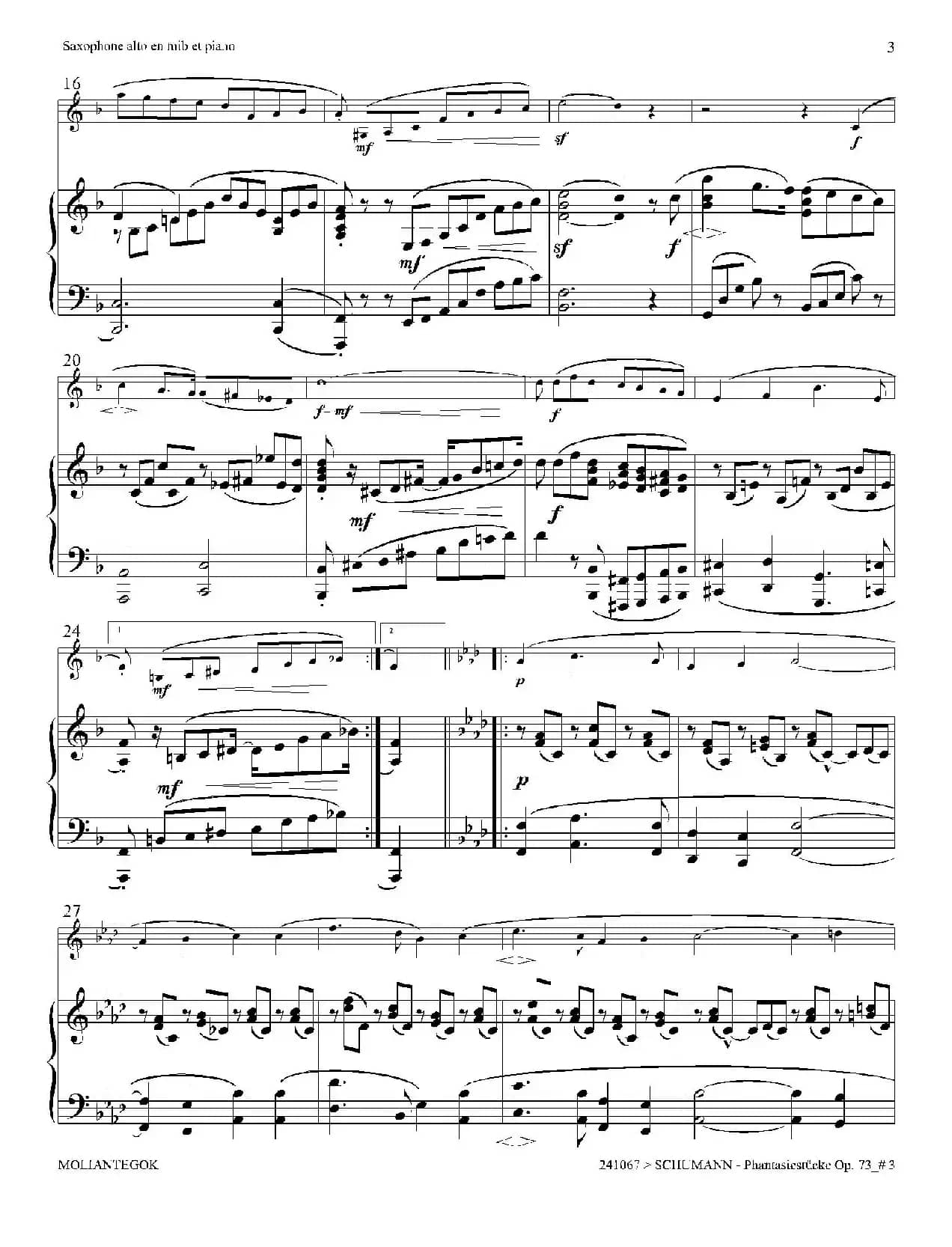 舒曼幻想曲三首 Op73（Ⅲ）（中音萨克斯+钢琴伴奏）