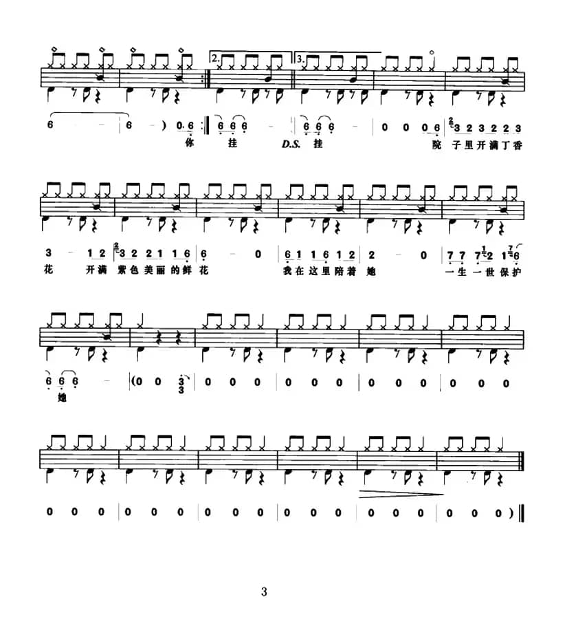 丁香花（架子鼓、鼓谱+简谱+歌词）