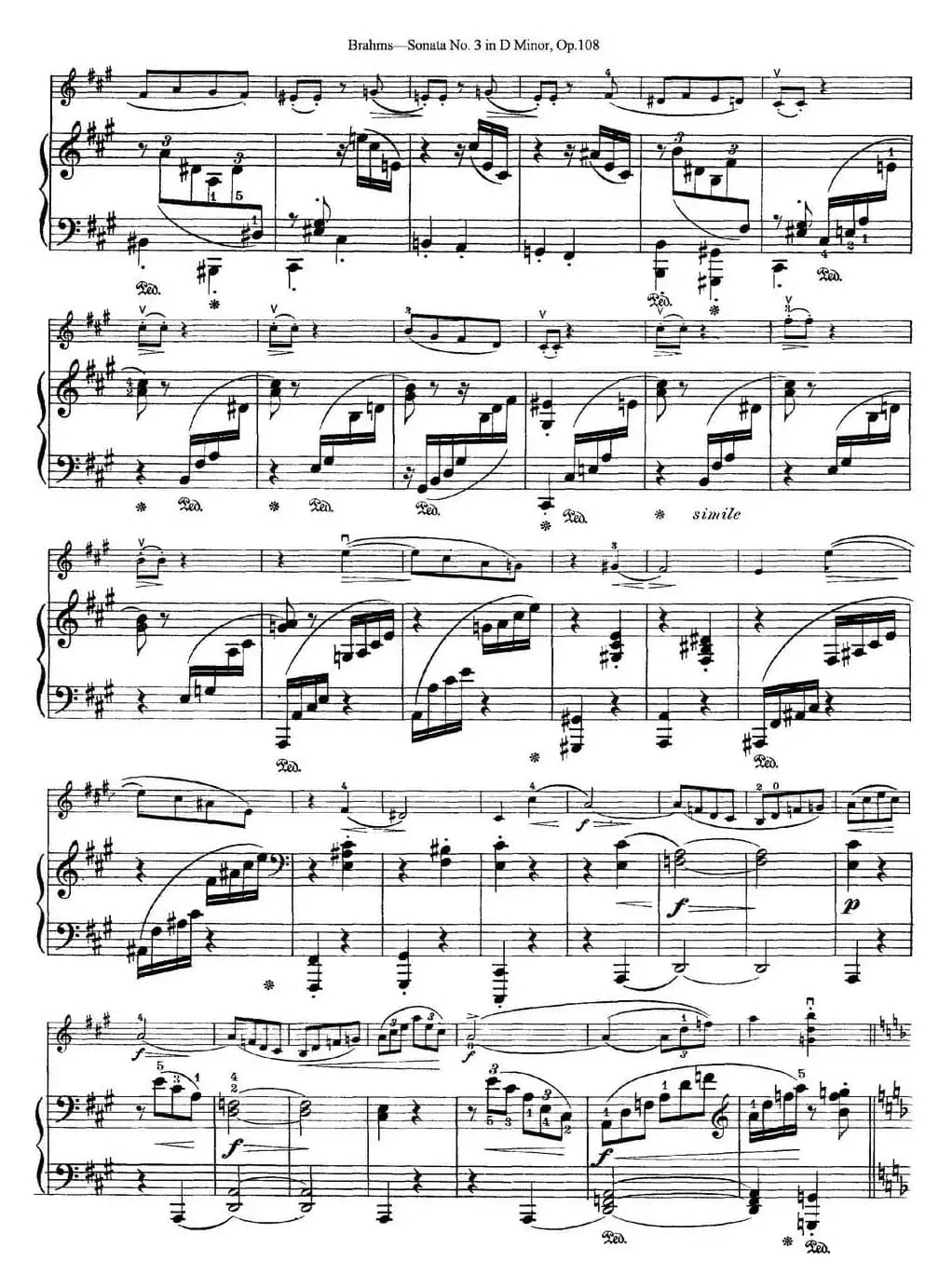 Violin Sonata No.3 in D Minor Op.108（小提琴+钢琴伴奏）