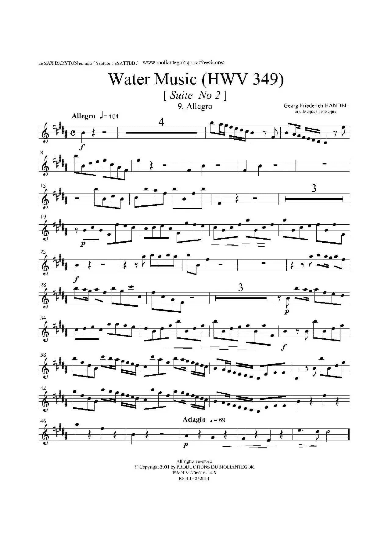 Water Music（HWV.349 No.2）（第二上低音萨克斯）