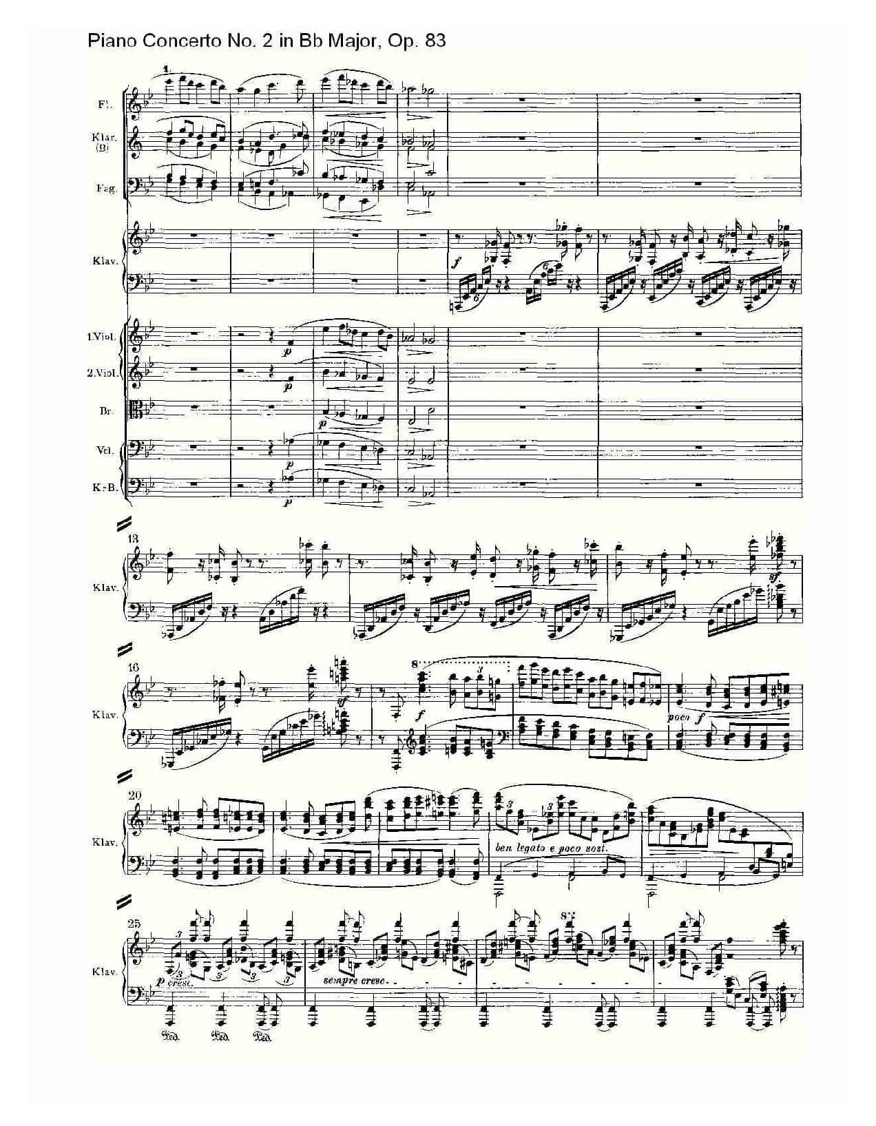 Bb大调钢琴第二协奏曲, Op.83第一乐章（一）