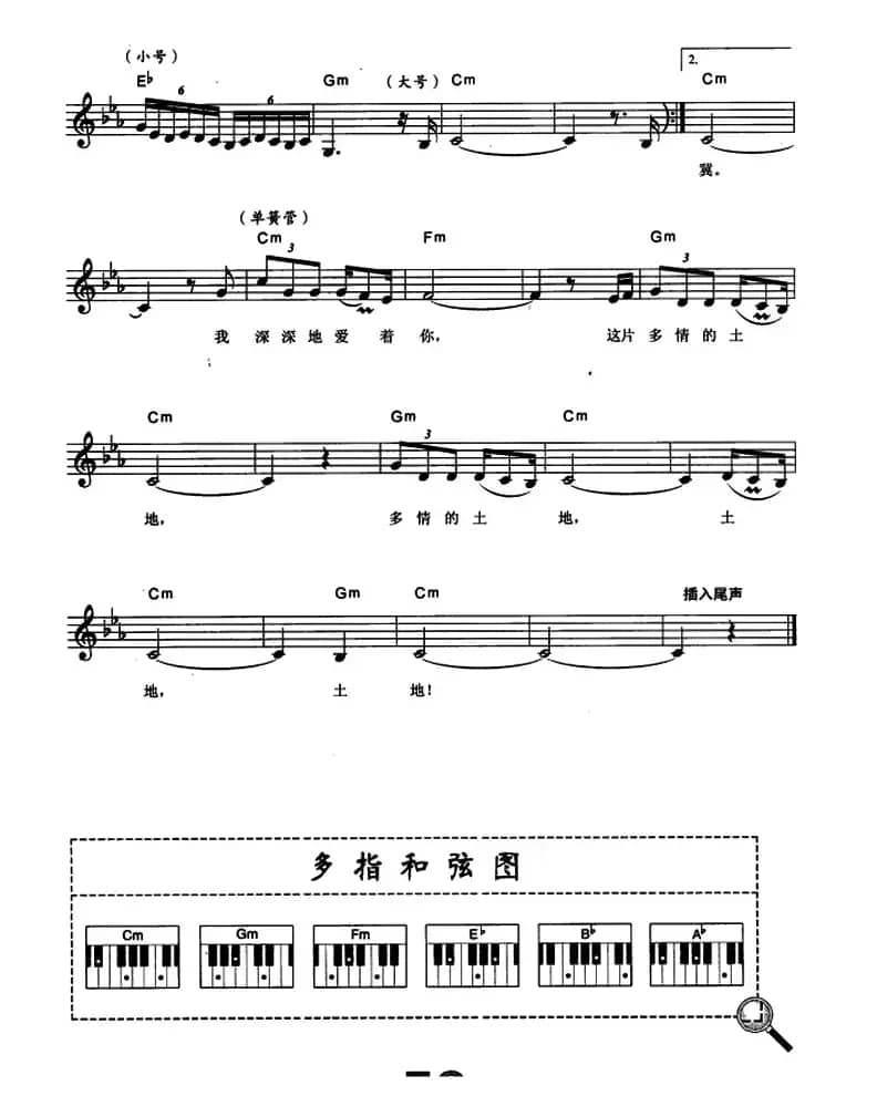 多情的土地（电子琴弹唱谱）