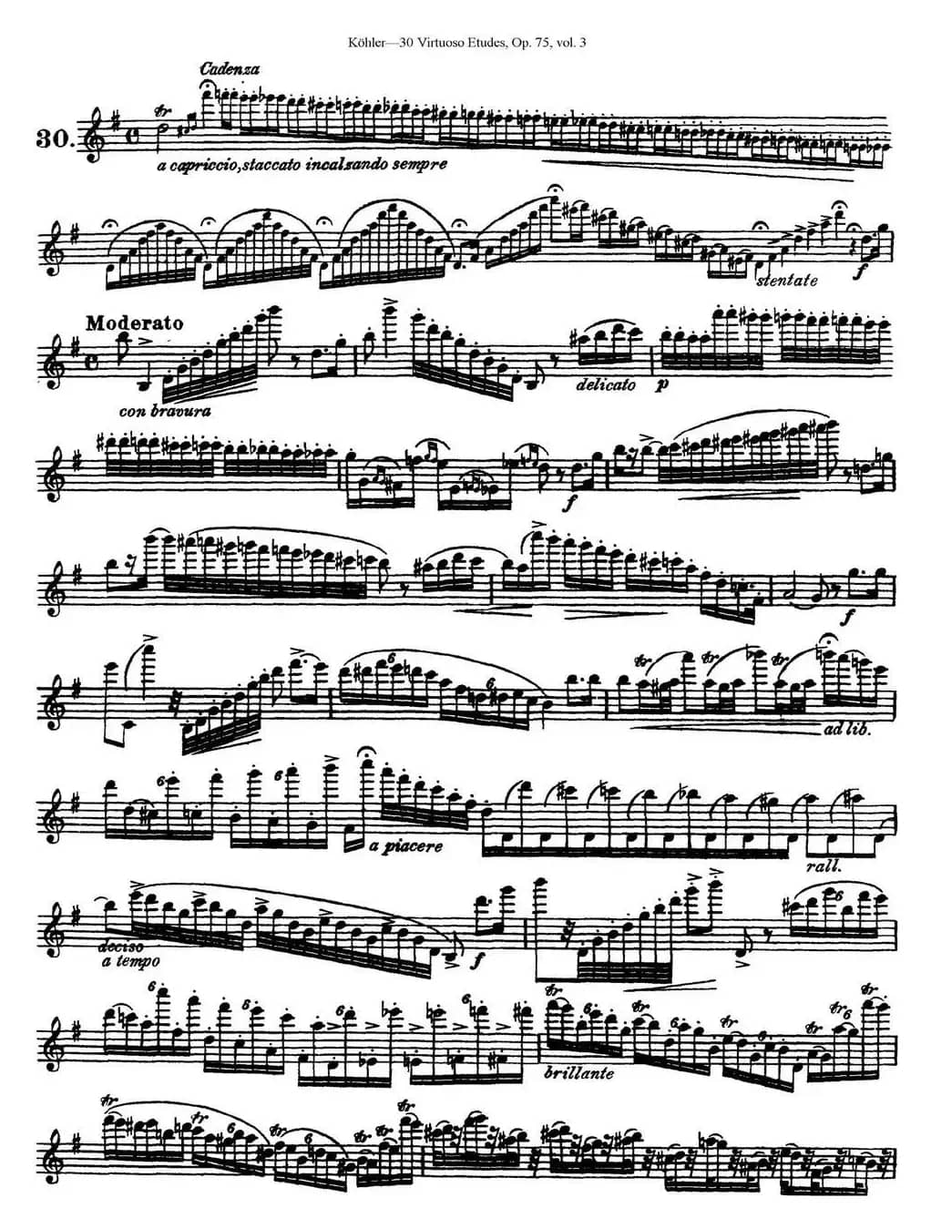 柯勒30首高级长笛练习曲作品75号（NO.30）
