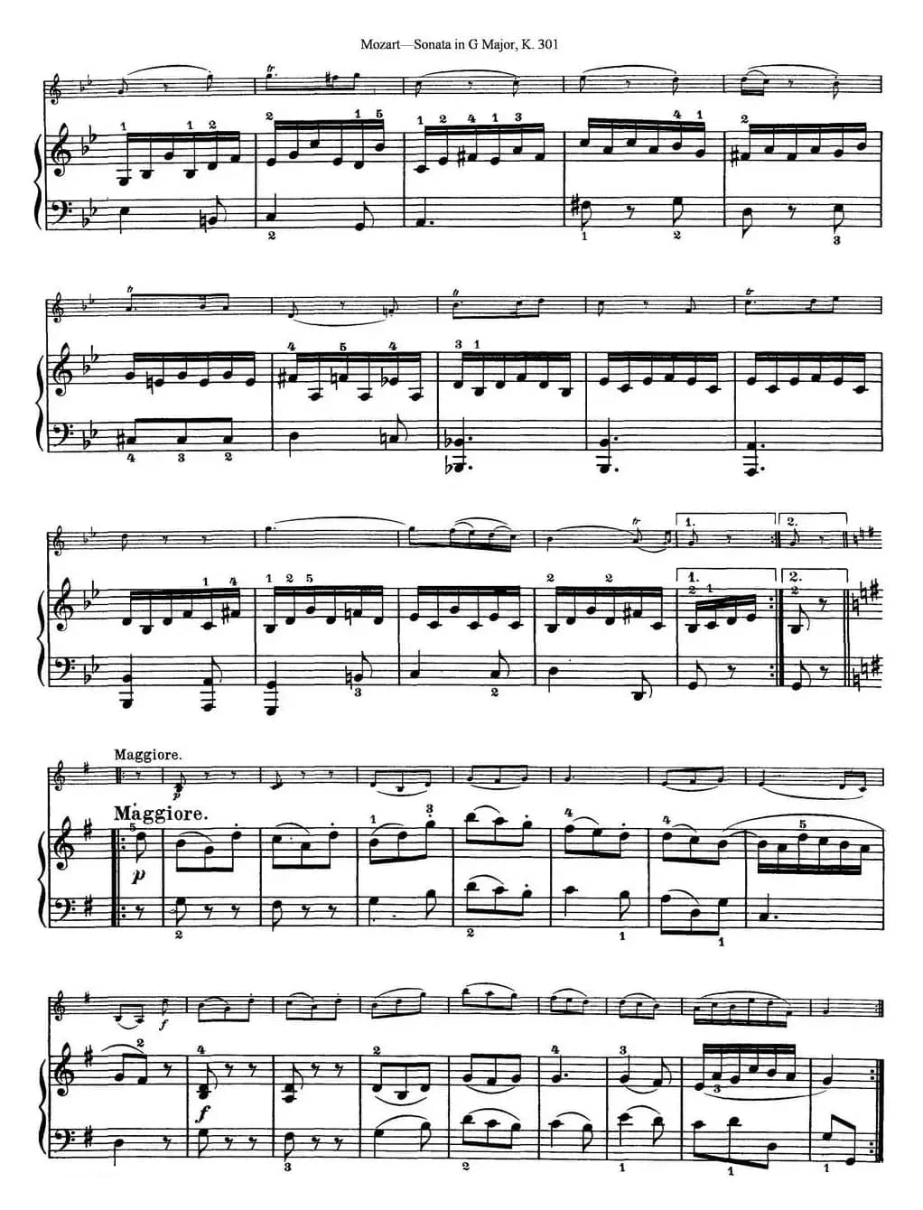 Violin Sonata in G Major K.301（小提琴+钢琴伴奏）