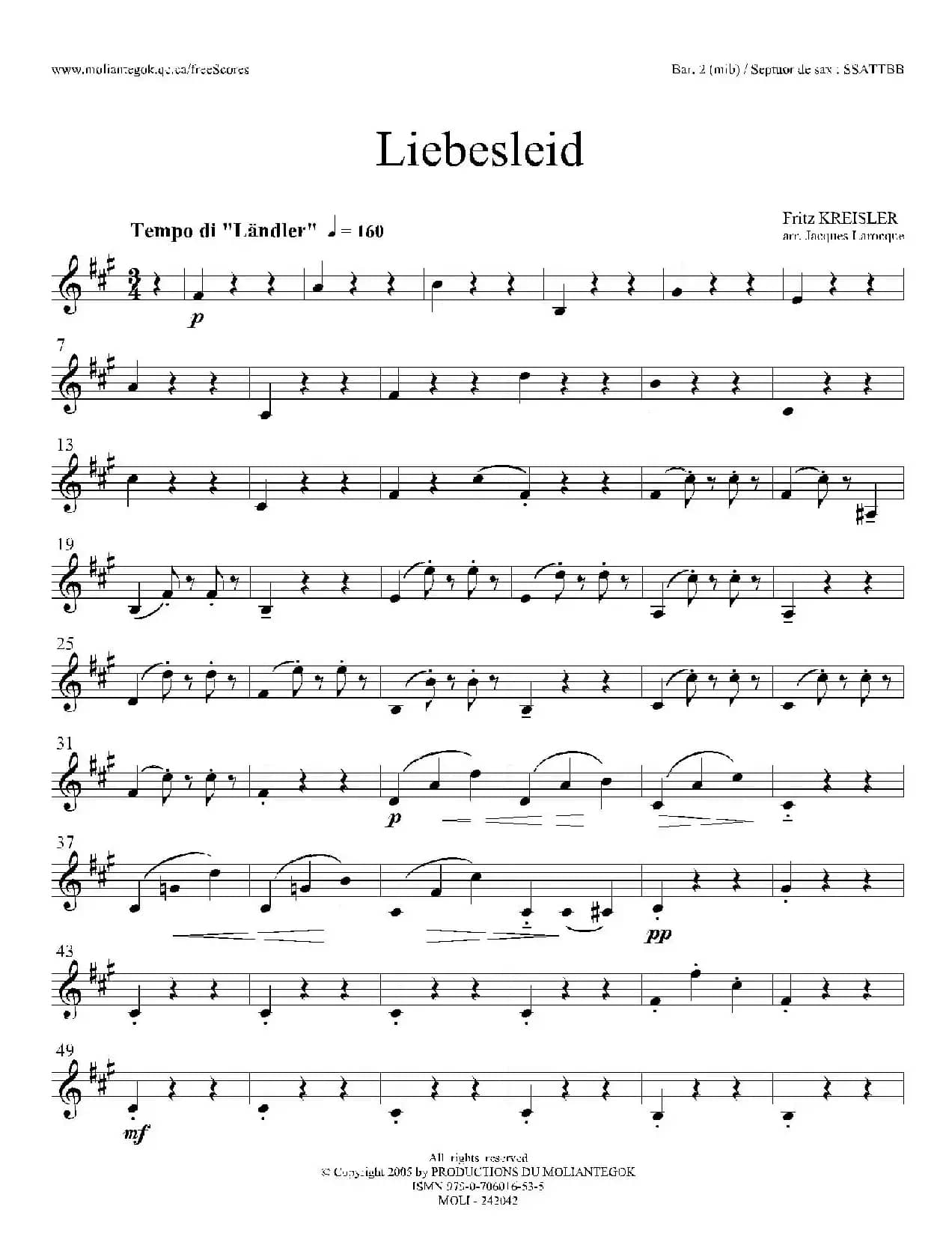 Liebesleid（四重奏、第1、2上低音萨克斯分谱）