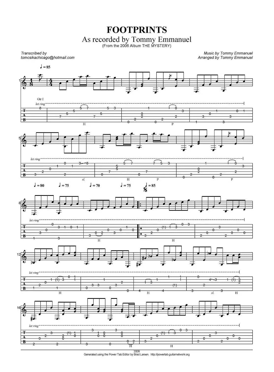 tommy emmanuel：footprints（指弹吉他）