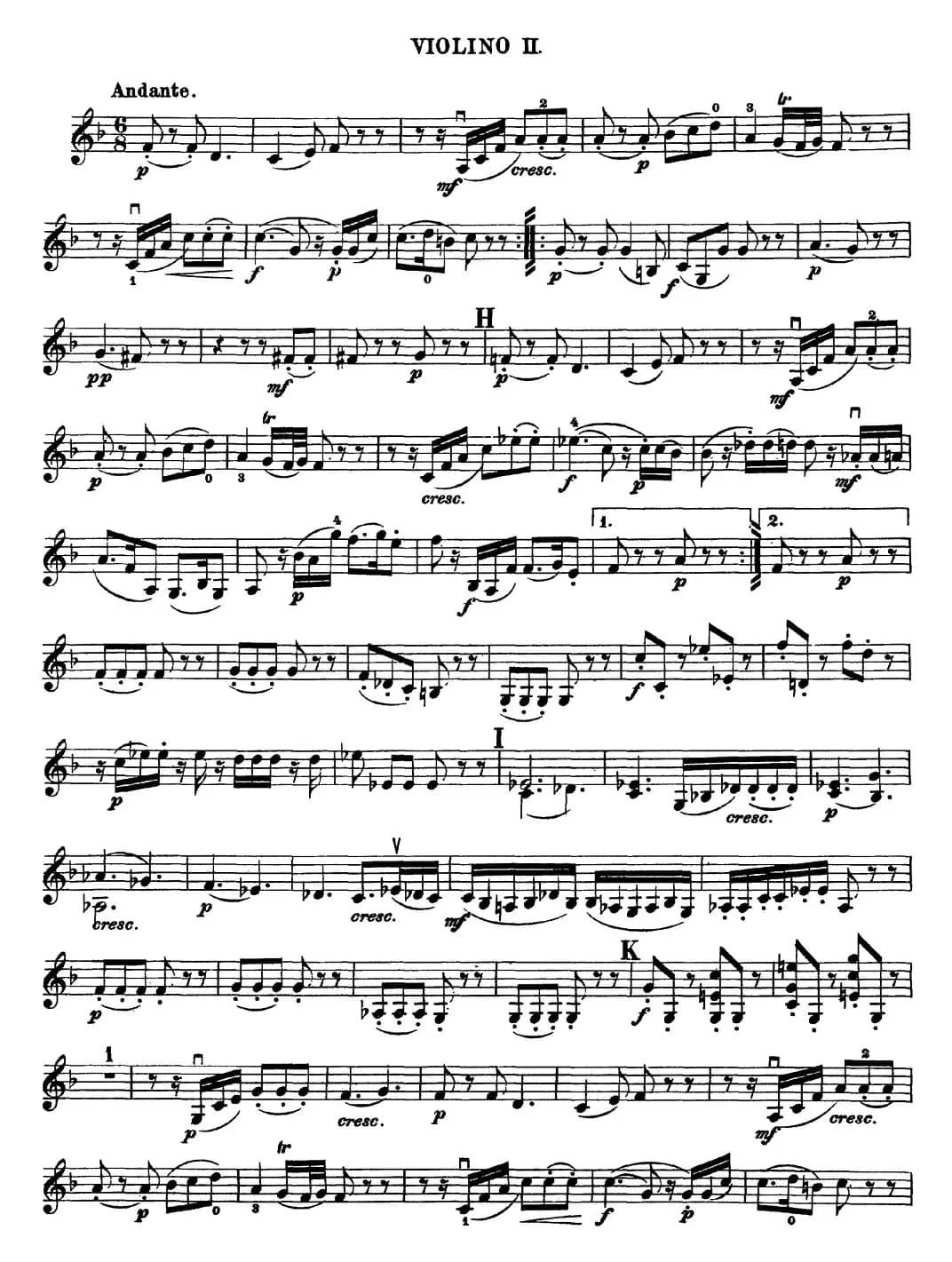 Mozart《Quartet No.15 in D Minor,K.421》（Violin 2分谱）