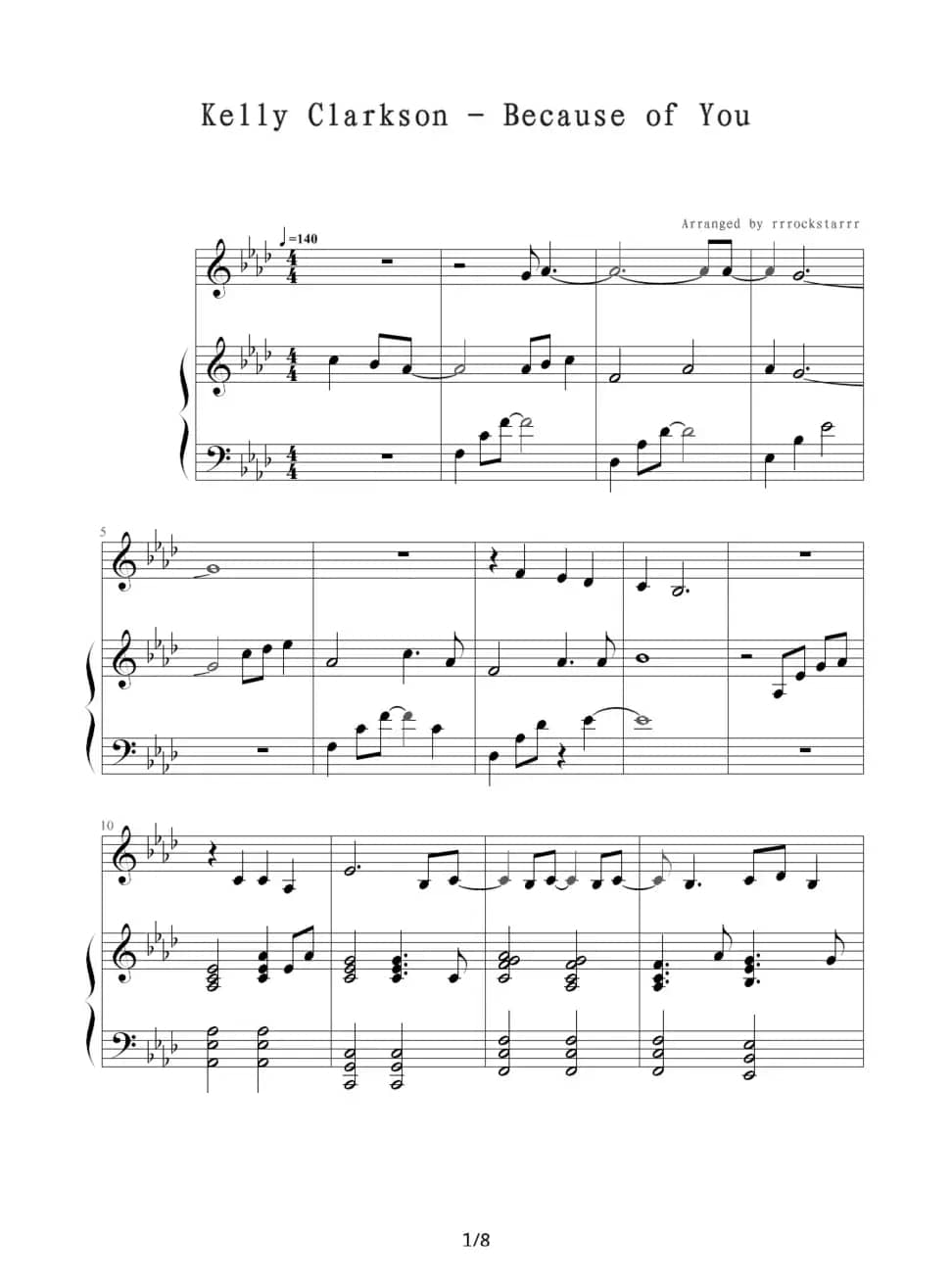 because of you（韩剧《冬季恋歌》插曲）（钢琴伴奏谱）