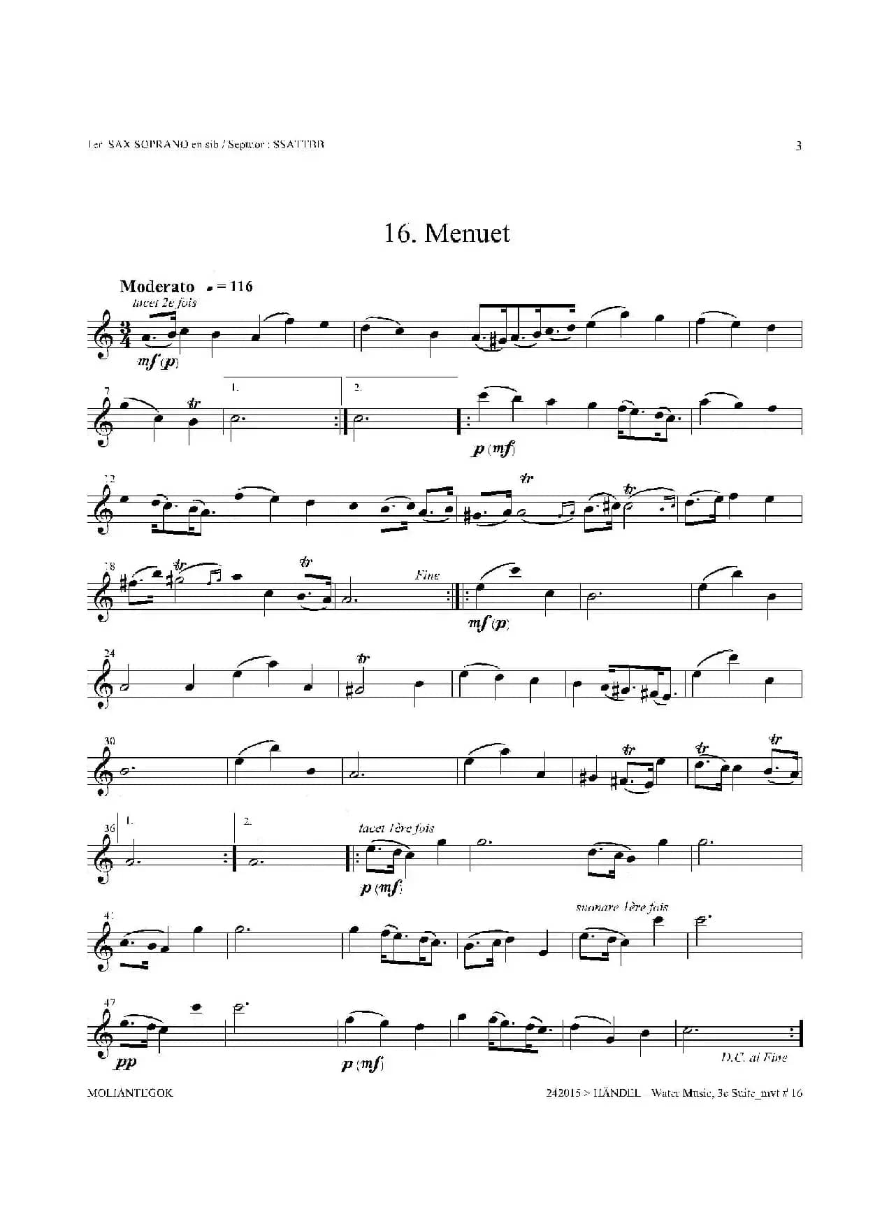Water Music（HWV.350 No.3）（第一高音萨克斯）