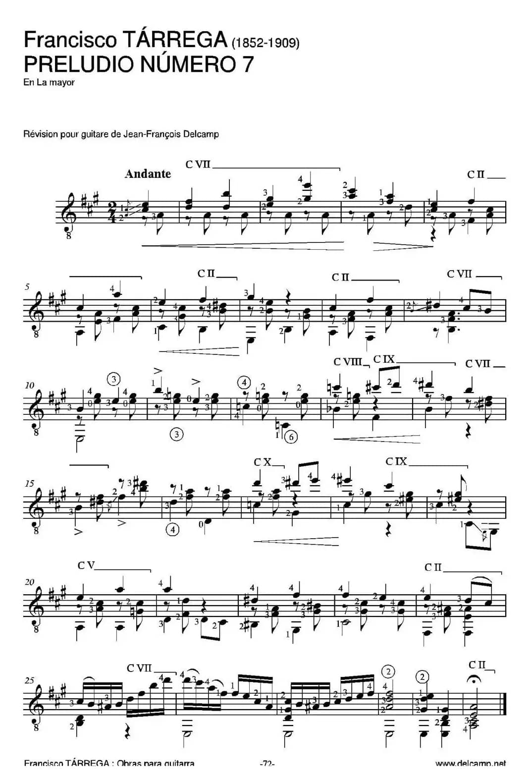 PRELUDIO NUMERO 7(En La mayor)（古典吉他）