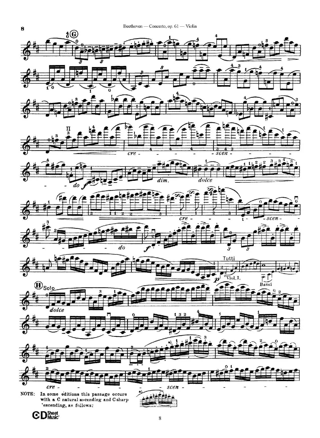 D大调小提琴协奏曲 Op.61（小提琴与钢琴版）