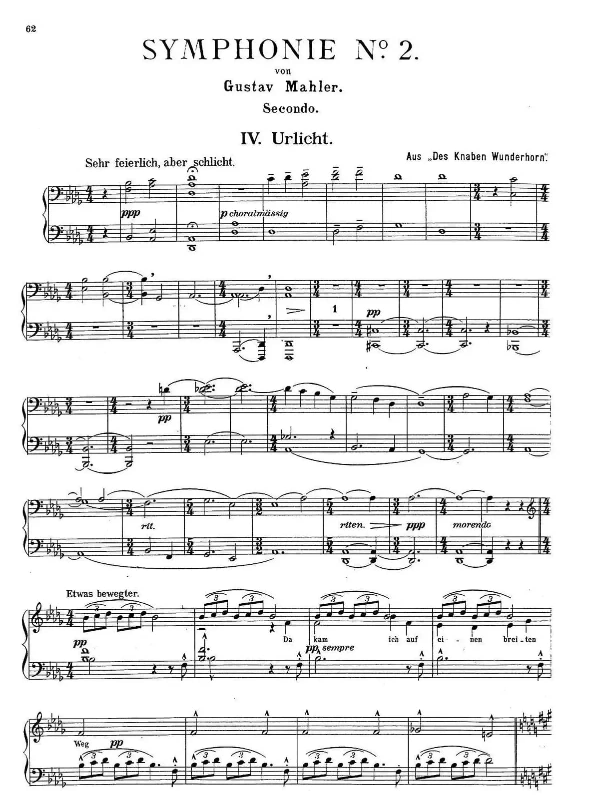 c小调第二交响曲“复活”（Ⅳ）（改编四手联弹版）