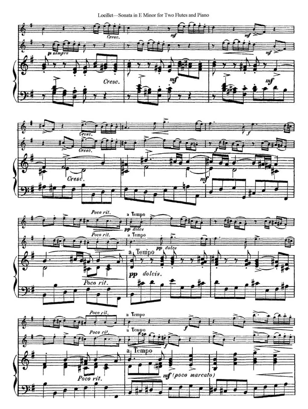 罗埃莱特E小调双长笛与钢琴奏鸣曲 