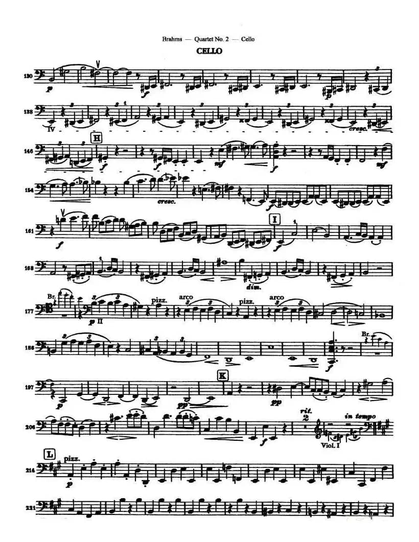 勃拉姆斯《Quartet No.2》Op.51（大提琴谱）