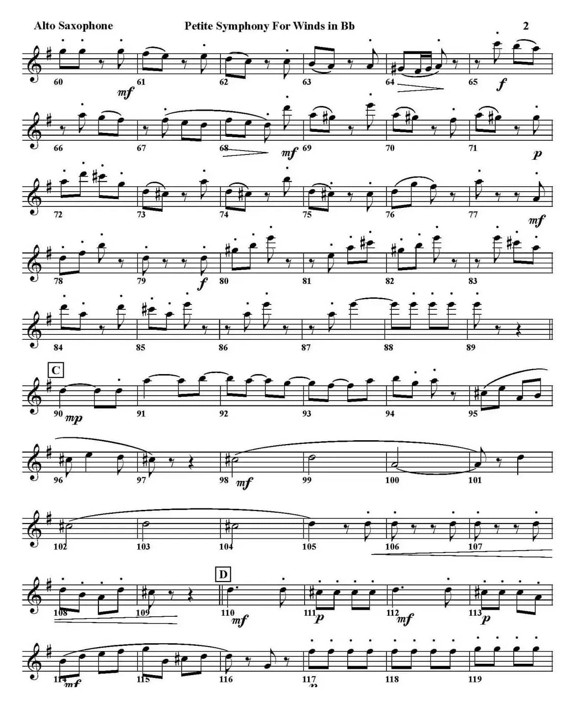 Petite Symphony For Winds in Bb（四重奏·中音萨克斯分谱）