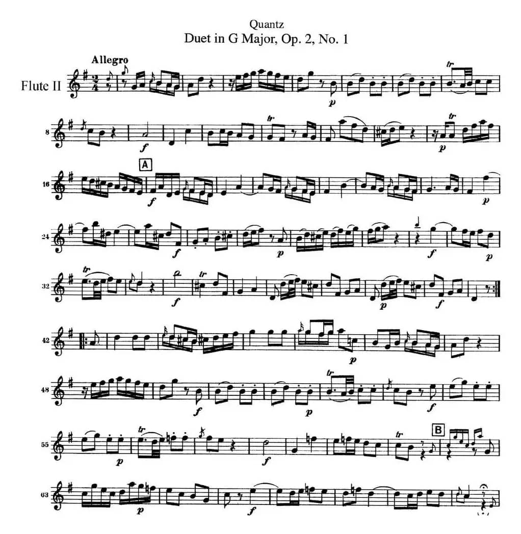 匡茨G大调长笛二重奏Op.2——Flute 2（No.1）