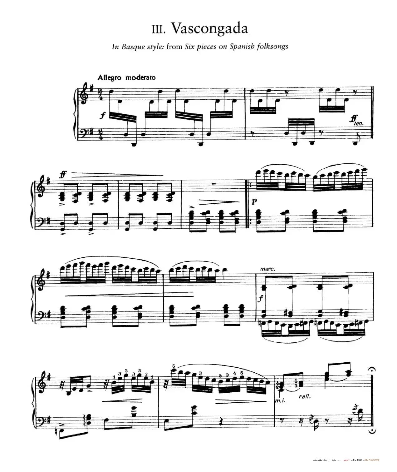 Six Pieces on Spanish Folksongs H.125（6首西班牙民谣小品·4. 巴斯克舞曲 Vascongada）