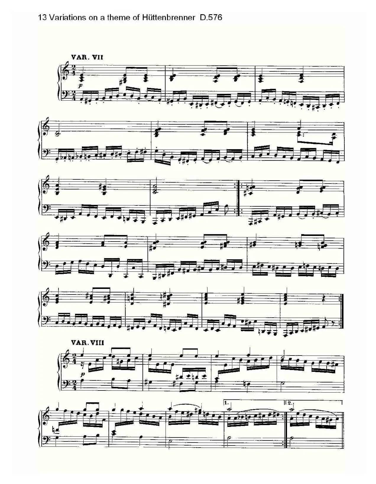 13 Variations on a theme of Hüttenbrenner D.576（主）