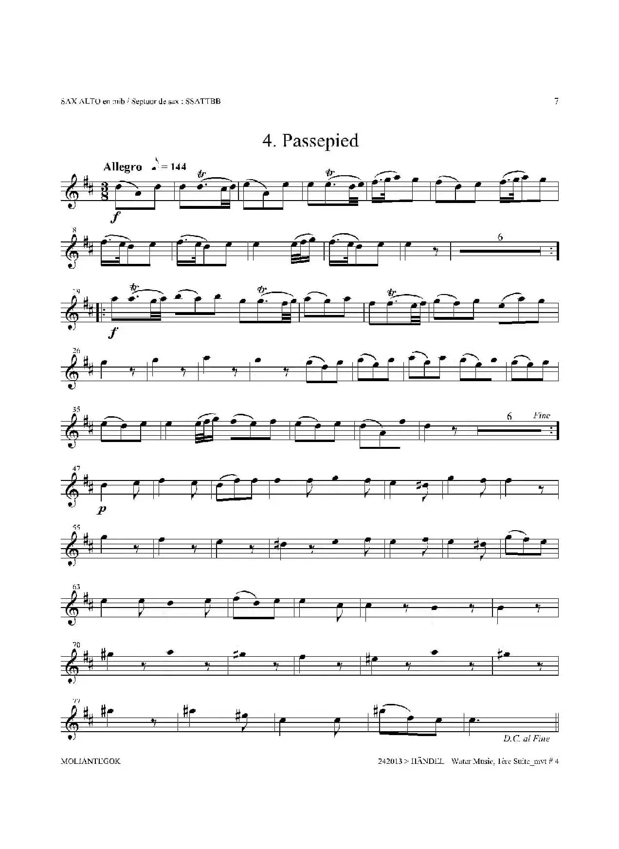 Water Music（HWV.348 No.1）（中音萨克斯）