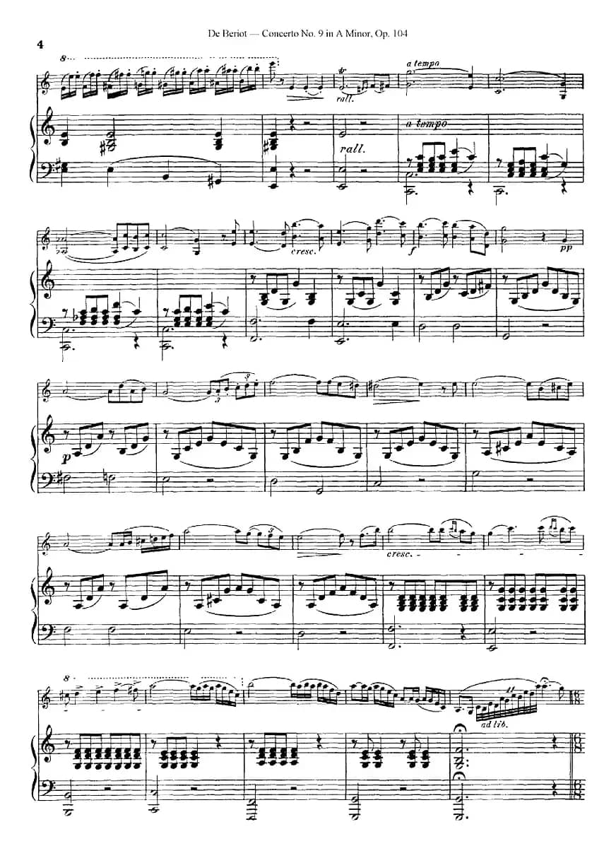 Beriot《Concerto No.9 in A Minor》Op.104（贝里奥《A小调第九小提琴协奏曲》Op.104、小提琴+钢琴伴奏）