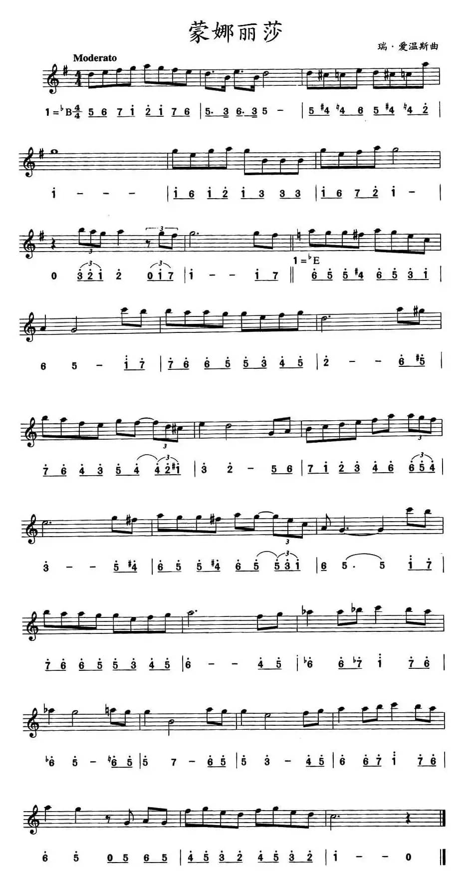 蒙娜丽莎（线、简谱混排版）