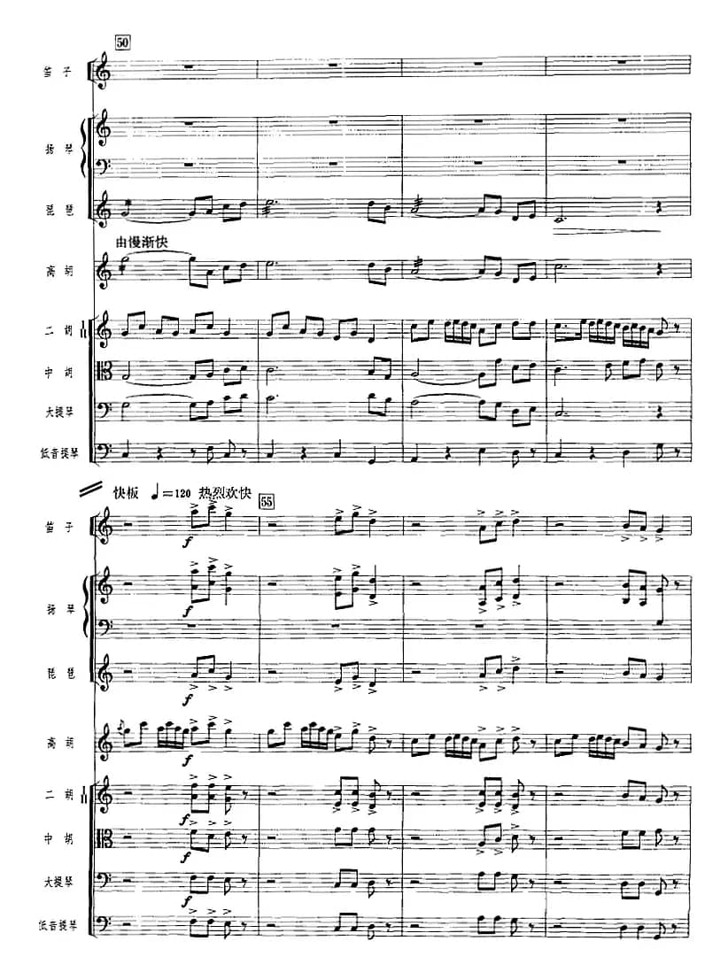 绿水长流稻飘香（广东音乐、高胡+乐队伴奏、五线谱版）