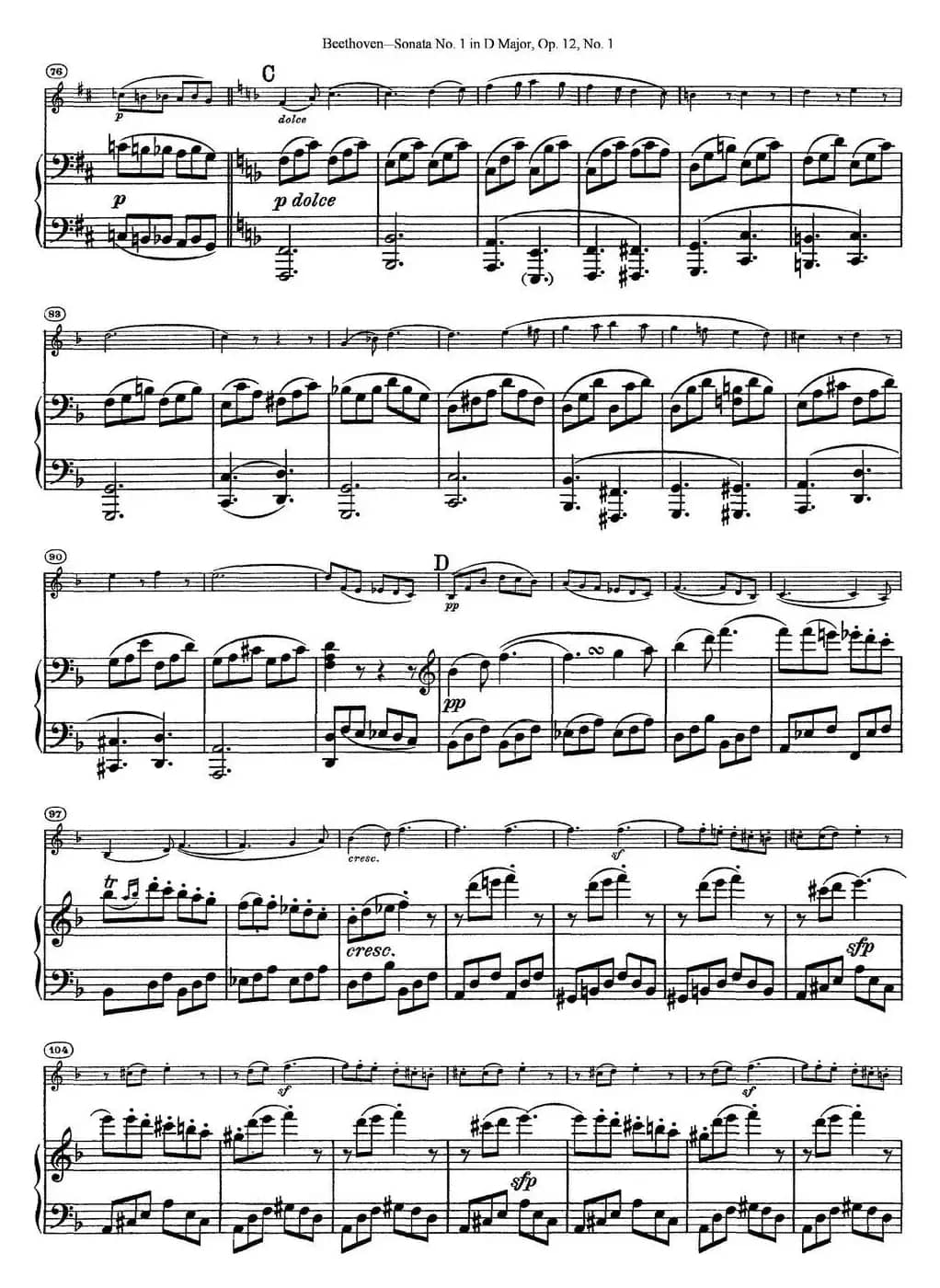 Violin Sonata No.1 in D Major Op.12 No.1（小提琴+钢琴伴奏）