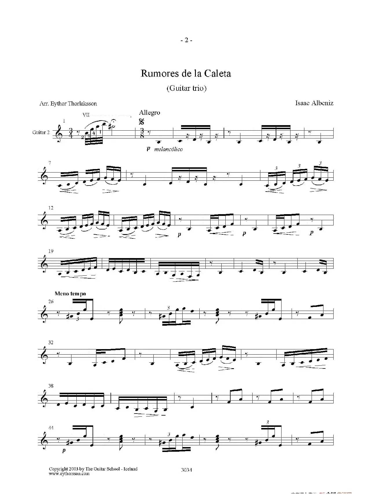 Rumores de la Caleta(Guitar TRIO)（古典吉他）