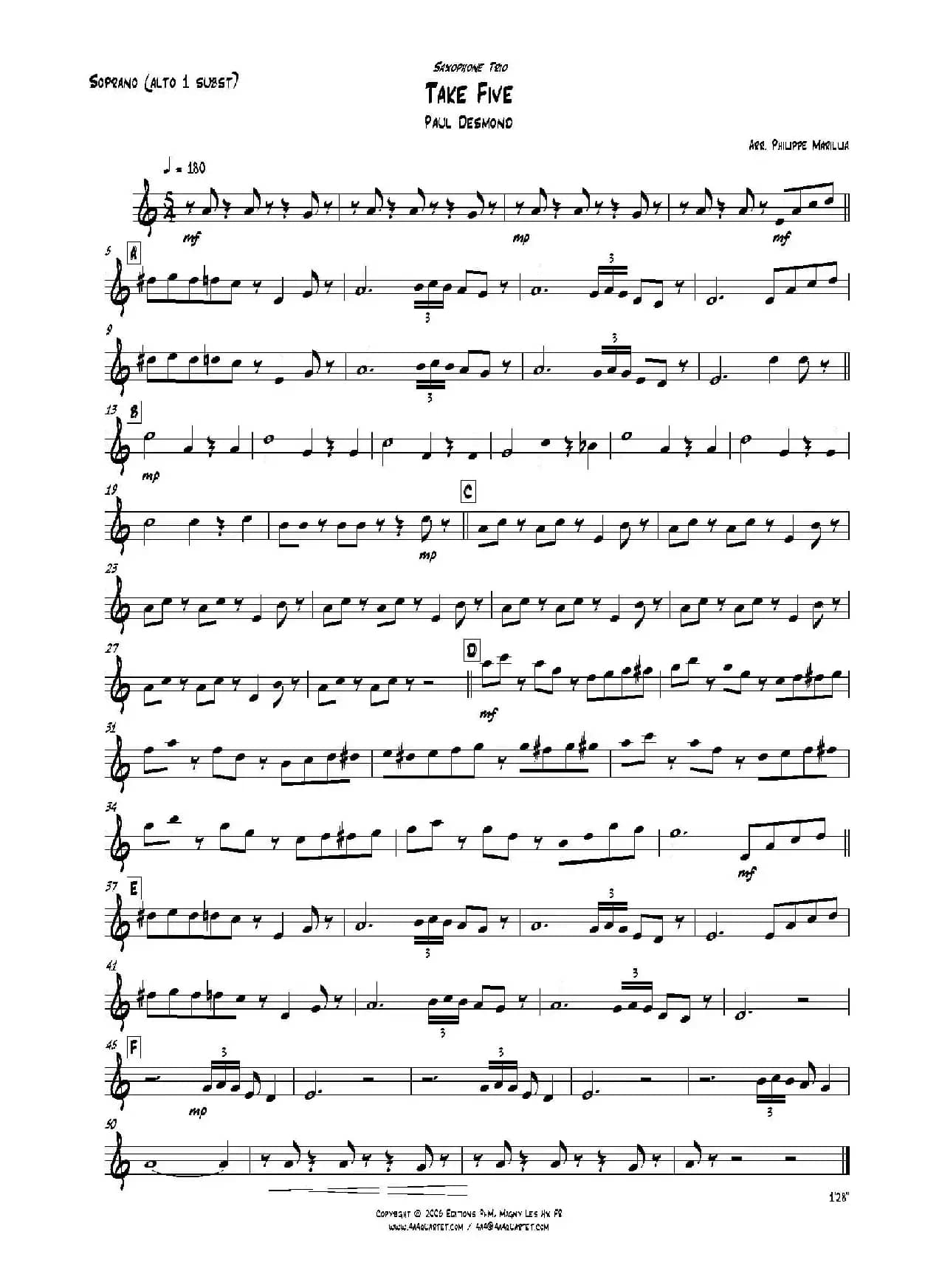 Take Five（无伴奏爵士五重奏分谱）