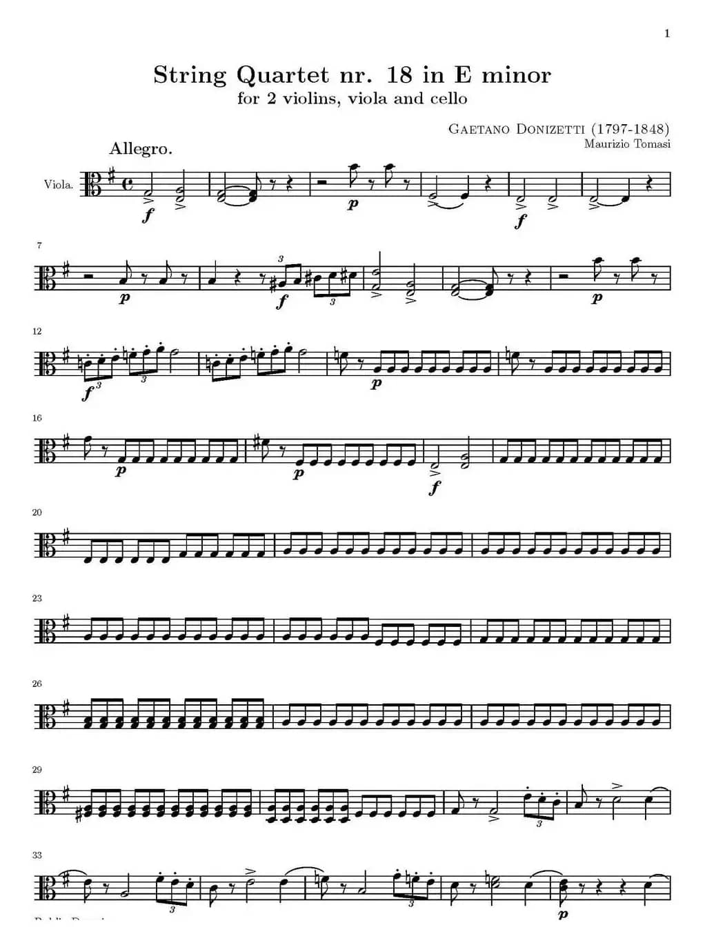 String Quartet nr.18 in E minor（E小调弦乐四重奏）（中提琴分谱）