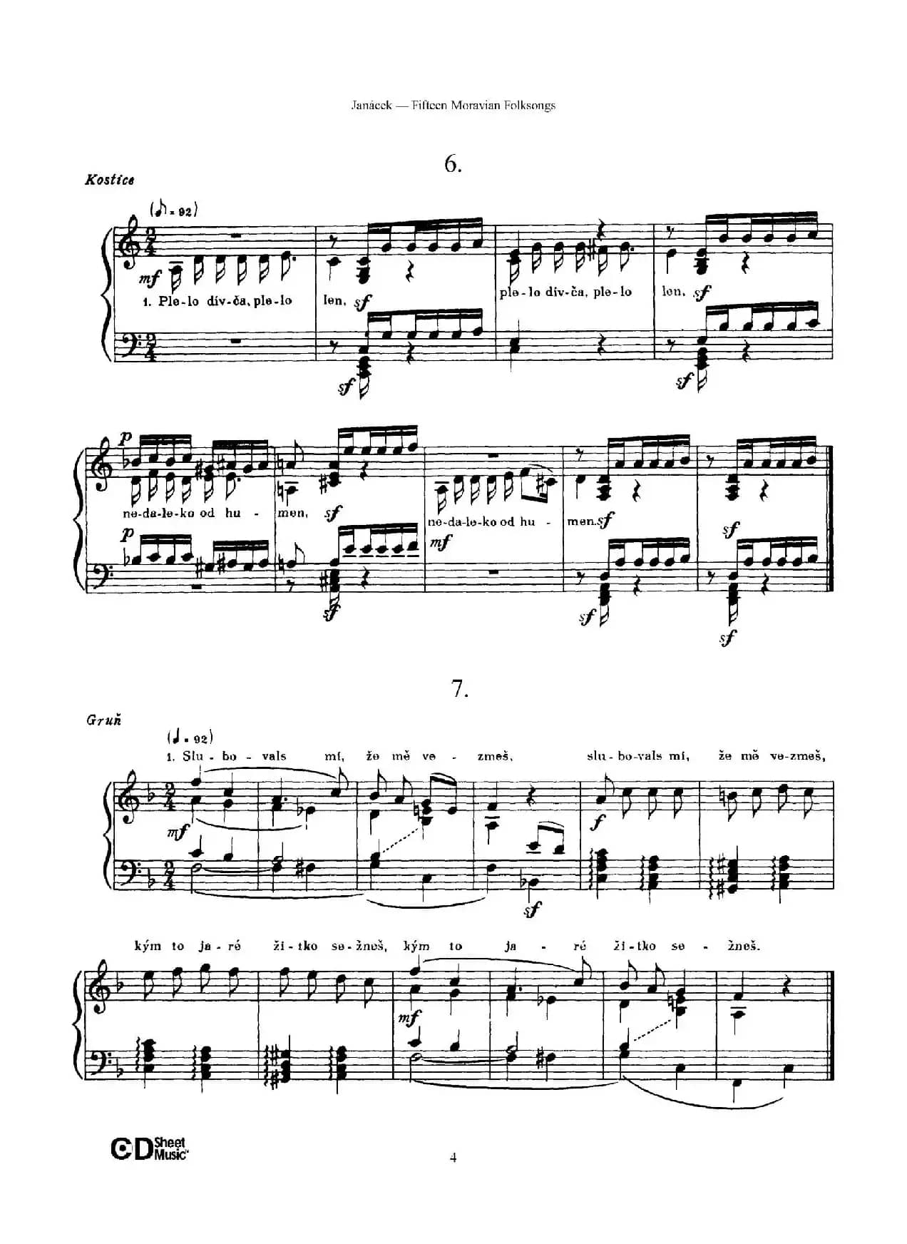 Moravian Folksong（15首摩拉维亚民歌集）