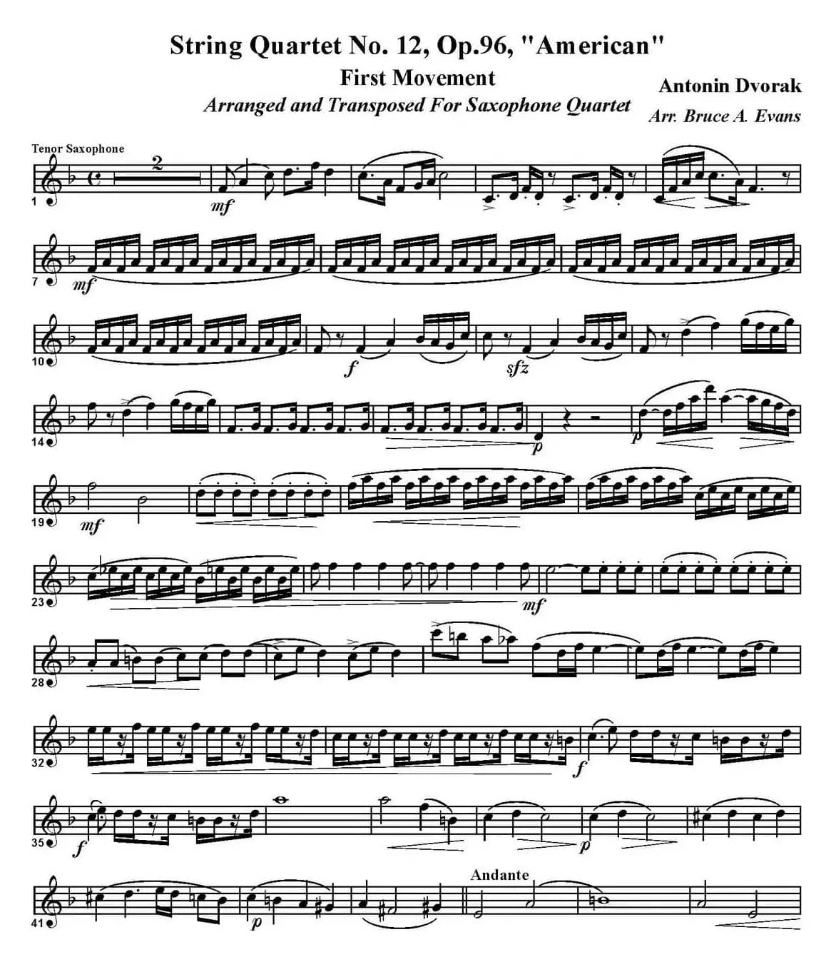 String Quartet No.12，Op.96（四重奏·次中音萨克斯分谱）